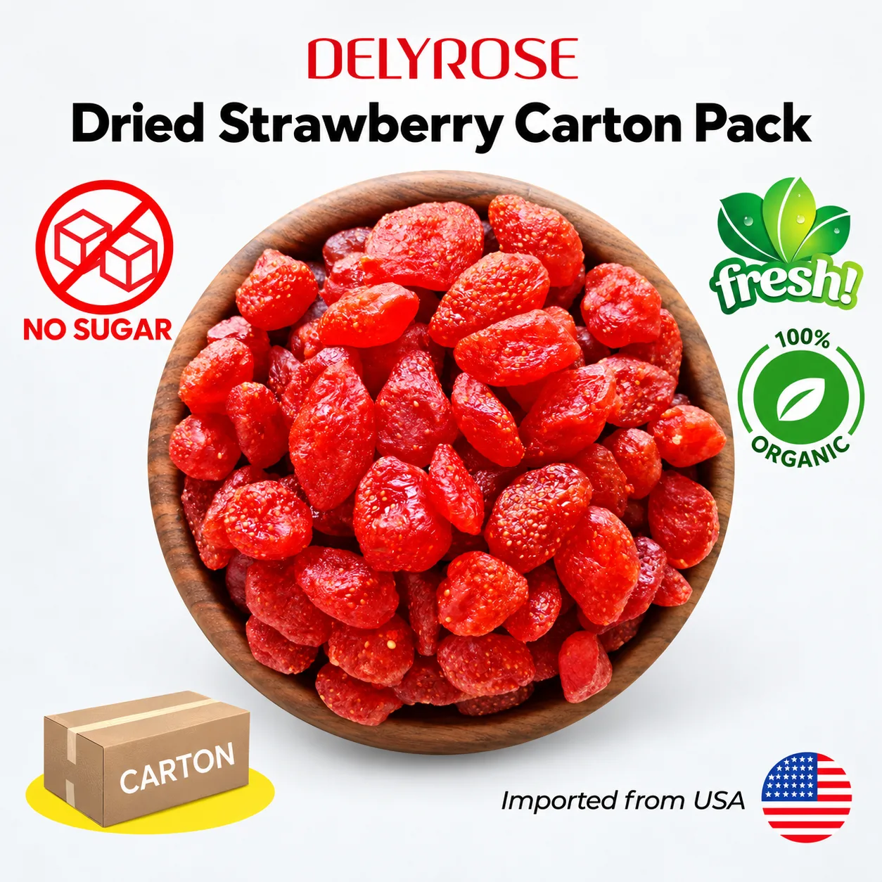 Buah Strawberi Kering (Dried Fruit Strawberry) AAA Carton Pack 5kg